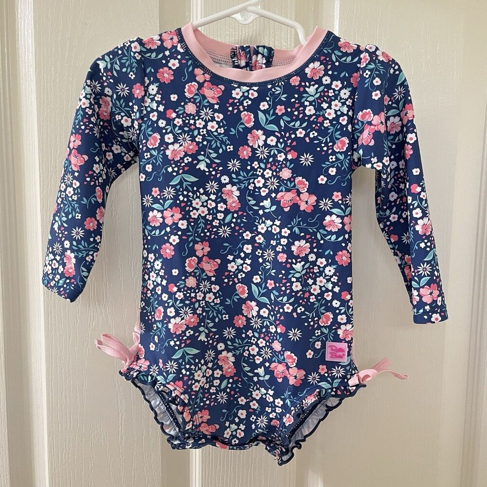 RuffleButts Moonlit Meadow Floral One Piece Rash Guard Swimsuit SZ 18-24 Months